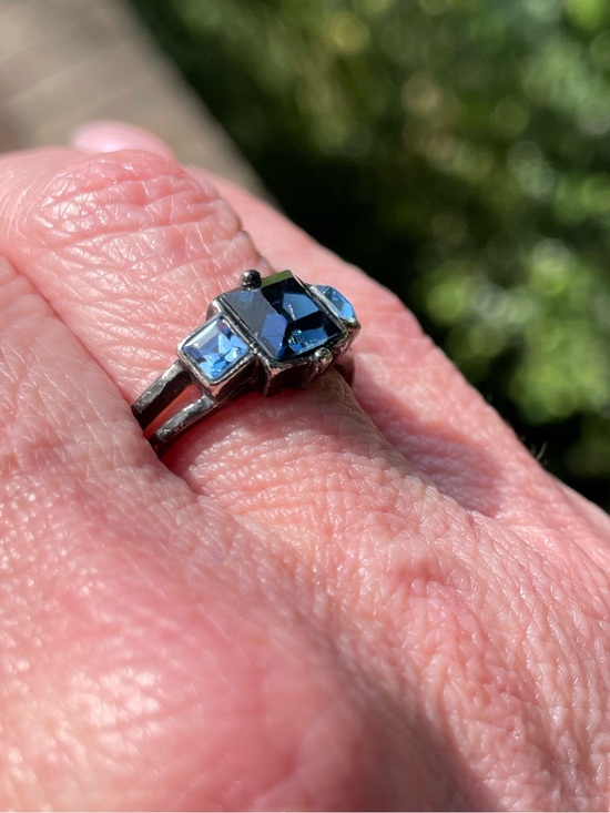 Jewelry - Elegant Cocktail Ring with Dark and Light Blue Stones in Dark Metal Finish, 7